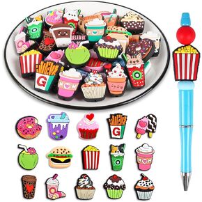 حبات بؤرية للأقلام ، 40pcs بالجملة غير المتكررة حبات مطاطية للخرز DIY قابلة للخرز سوار حبل القلم (الطعام والشراب)