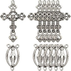 SUNNYCLUE 1 Box 40Pcs Silver Crucifix Charms Rosary Cross Charms Vintage Easter Metal Oval Chandelier Links Alloy Connectors Charm for Jewelry Making Charms Supplies DIY Necklaces Crafts Handmade