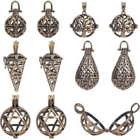 Sunnyclue 10pcs 5 أنماط سحر قفص سحر ضجة نحاسية سحر الحجر قلادة فضية جوفاء حبة حلزونية جولة حول كرة التناغم للمرضى في المجوهرات جعل النساء البالغين قلادة DIY الحرف اليدوية
