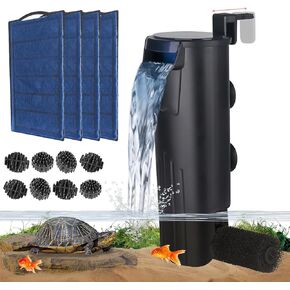 TARARIUM Turtle Tank Filter Aquarium Internal Filter add 4 Filter Plate for 3 to 20 Gallon Fish Tank, Bio-Filtration Low Water Level Small Power Canister Filter, Frog Shrimp Newt Betta Water Clean