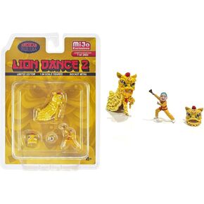 American Diorama Lion Dance 2" 4 Piece Diecast Figure Set (1 Figures 1 Lion 2 Accessories) Limited Edition to 2400 Pieces Worldwide for 1/64 Scale Models
