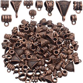 Tibetan Mixed Bail Beads Connectors - 100 Gram Metal Tube Bail Beads & Spacer Hanger Links for European Charm Jewelry Making, Antique Bronze