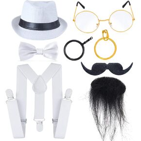 Beelittle 1920s Boys Old Man Costume 52cm Fedora Hat Suspenders Bow Tie Set Adjustable Y Back