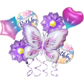 Butterfly Birthday Party Decoration Butterfly Aluminum Foil Balloon Girl Party Birthday Decoration with Straw Ribbon