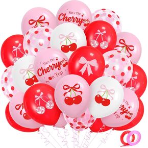 K KUMEED 57 PCS Cherry Balloons,She's The Cherry On Top Theme Decor Cherry Latex Balloons Cherry Party Decorations for Girls Summer Fruit Party Birthday Baby Shower