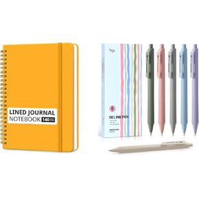 Taja Lined Spiral Journal Notebook for Women & Men, 140 Pages and Gel Pens, 6 Pcs Quick Dry Blcak Gel Ink Pens