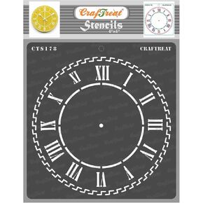 Craftreat القابلة لإعادة الاستخدام للطلاء على الخشب ، قماش ، ورق ، نسيج ، الأرضية ، الجدار والبلاط - ساعة رومانية - 6 × 6 بوصات - فنون ورسالة مركبة - استنسل على مدار الساعة على مدار الساعة