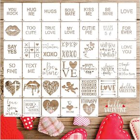 40pcs Small Valentine Stencils for Cookies Conversation Heart Stencils Templates for Painting on Wood Reusable Letter Lips Stencil for Drawing Wedding on Postcards Cards Notebooks Paper(love40)