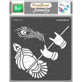 CRAFTREAT القابلة لإعادة الاستخدام الهندي القابل لإعادة الاستخدام للطلاء على الخشب والجدار والبلاط واللوحة والورق والنسيج والأرضية - كريشنا مع استنسل الفلوت - 6 × 6 بوصات - الفن والفنون الحرفية