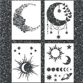 Moon Star Sun Stency Painting: Wall Mandala Talavera Tile Stencil نمط كبير A4 Star Concrete Floor Stencil