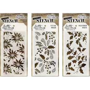 Stencils - Poinsettia, Festive & Holly Bough - 3 Items, Opaque
