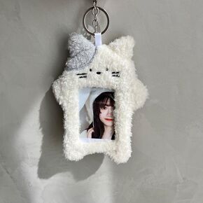 White Cat Photocard Holder, Cartoon Plush Photocard Holder Outdoor Girl Korean Style ID Card Cover Protective Case Card Sleeve Student Rabbit Identification Badges Supplies, Office Supplies