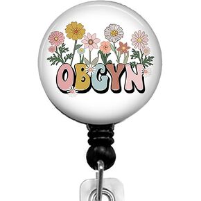 OBGYN Wild Flower Retractable ID Card Badge Holder with Alligator Clip, Name Nurse Decorative Badge Reel Clip on Card Holders