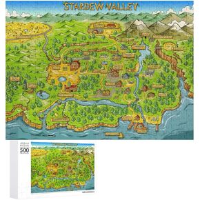 خريطة وادي Stardew Gigsaw اللغز للبالغين 500 قطعة للألغاز للأطفال والمراهقين والأكبر تحدي الأسرة تحدي الهدية من عيد الأم تتناسب القطع معا 20.5 "x15"