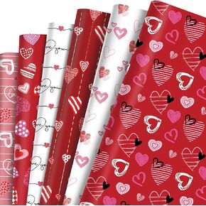 12 Sheets Valentine Wrapping Paper, 20x27in Love Heart Gift Wrap Paper I Love You Art Paper for Galentine's Day Valentine's Day Wedding Gift Wrapping