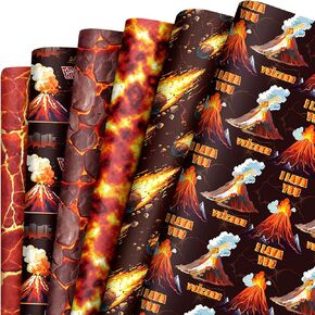 Pineraap 12 Sheets Progano Paper - 6 Designs Lava Eruption Gift Wrap with Dark Magma them
