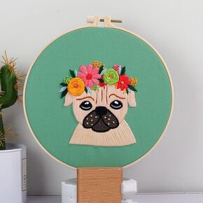 مجموعات المبتدئين التطريز DIY مختومة للمبتدئين سهلة مع نمط Pug Dog Hoops Threads Needlework Art Cross Stitch Kits Craft for البالغين للطلاب الديكور المنزل