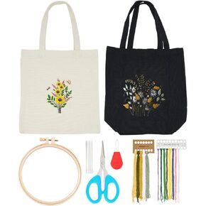 Origach 2 Packs DIY Canvas Tote Bag Kit مع نمط Daisy ، Canvas Tote Bag Cross Schitch.