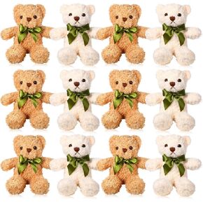 Hydren 12 Pack Bear Bear Bear Bear Bear 10 بوصة صغيرة دب صغير للاستحمام الطفل يوم الأم ألعاب أفخم مع ربطة عنق لزفاف هدايا العطلة السائبة (أبيض ، بني فاتح ، بني داكن)