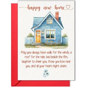 New Home Card, Housewarming, Congratulations New House Gift - Folded 5"x7" Sing Card with Red Envelope - House Warming Gifts New Home Owner, Neighbor, Friend, Women, Men