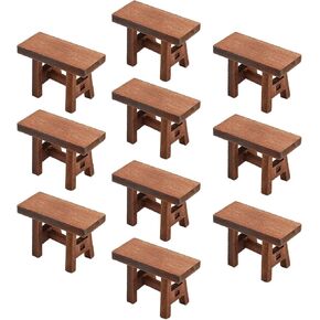 Alomejor 10pcs Kids 1:12 Miniature Retro Wooden Stool for Dollhouse Accessories