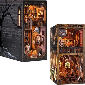 Book Nook Kit ، DIY 3D Wooden Puzzle BookNook Bookend Dollhouse Miniature Reshelf Decoration