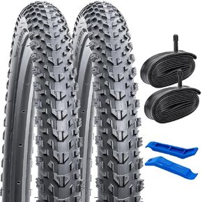 YUNSCM 2-PCS 24" Bike Tires 24X1.95/53-507 and 24" Heavy Duty Bike Tubes Schrader Valve Compatible with Mountain/Off Road Bike 24x1.75 24x1.90 24x1.95 24x2.0 Bicycle Tires and Tubes (Y-830)