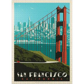 MyPuzzle San Francisco: Golden Gate Bridge Skyline ، ملصق عتيق - Premium 1000 قطعة بانورامزو للبالغين