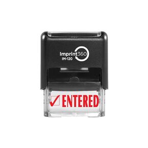 Imprint 360 AS-IMP1021 - Entered w/Check Mark, Heavy Duty Commerical Quality Self-Inking Rubber Stamp, Red Ink, 9/16" x 1-1/2" Impression Size, Laser Engraved for Clean, Precise Imprints
