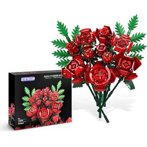 مجموعة Sienon Rose Building - 10pcs الورود و 2pcs تترك مجموعة نباتية ؛ مثالي للديكور المنزلي والهدايا في عيد الحب ، عيد الميلاد ، عيد الميلاد ، الذكرى السنوية