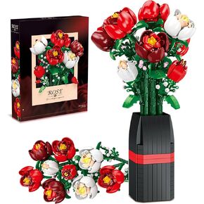 PUNIMA Roses Building Set Flower Bouquet with Vase for Adults Her or Him -761pcs