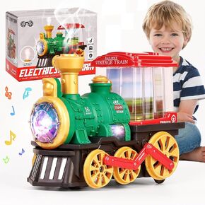 لعبة قطار كهربائي للأطفال الصغار 1-3 ، شاحنة Kids Christmas Steam مع قاطرة ، دخان ، الضوء والموسيقى ، عثرة التناوب 360 درجة واذهب إلى لعبة Choo Choo Train For Toddler 2-4-7 Boys Girls Hompts