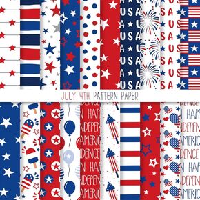 40 Sheets Patriotic Pattern Paper USA Flag Star Scrapbook Specialty Paper 4th of July Double Sided Art Paper for Independence Day DIY Crafts, 6 x 6 Inch