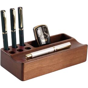 Wooden Pen Holder, Walnut Desk Organizer and Accessories, Multi-Functional Pencil Holder for Desk, Art Supply Storage Box Caddy for Office Home, (Solid Black Walnut, 7.87" L x 3.93" W x 1.96" H)
