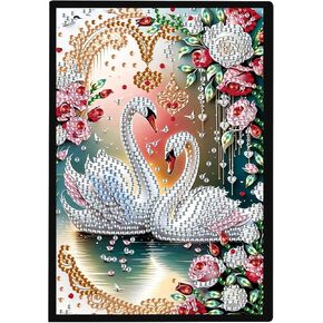 DCIDBEI DIY 5D Notebooks Diamond Painting Journals Diamond Painting Notebook A5 Hardback Notebook Diary Swan Bookbooks Notepad A5 Diamond Painting Rhinestone Swan
