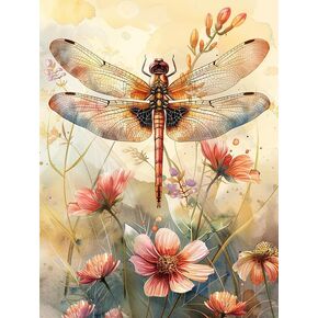 Pavemlo 5D Diamond Art Kits for Adults Dragonfly Flower, Full Drill Diamond Art Animals Pictures Paint with Diamonds, DIY Cross Stitch Jewel Art Rhinestone Craft for Home Wall Decor 12x16 inch