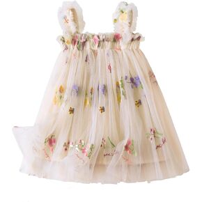 Nileafes Toddler Summer Dress Baby Girl Strap Floral A Line Dress Sleeveless Beach Butterfly Sundress for Toddler Girl