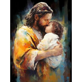 قبلة يسوع والطفل الملونة The Baby 5D Adult Diamond Art ، DIY Diamond Art Painting Kit for Decor Canvas 11.7x15.7inch/30x40cm