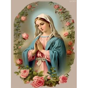 Qazwsx Diamond Painting مجموعات للبالغين المسيحيين الماس DIY Rose Virgin Mary Full Drill Crystal Rhinestone Arts and Crafts ، Gem Art Painting with Diamond Home Wall Decor