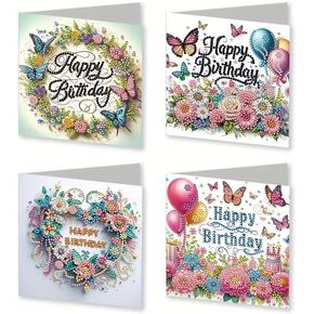 Syntego 4pcs 5d Diy Diam Miamond Art Card Kits للبالغين - Diamond Painting Birthday Card Card Kit Decoration ، DAGC03