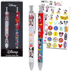Mickey and Minnie Mouse Pens Set - Bundle with 2 Mickey and Minnie Pens with Clip Plus Stickers Stocking Stuffers | Mickey Mouse & Minnie Mouse Stationery Gift Office Supplies