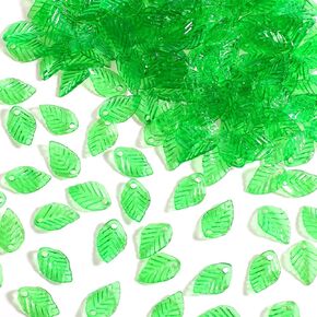 200 Pcs Green Leaf Charms, Transparent Acrylic Leaves Charm, Green Leaf Shaped Beads, Spring Summer Plant Charms, Small Charm for Women Plant Jewelry Making, Bracelets, Necklace, DIY Accessories