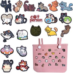 Charms - Soft Plastic Cute Cat for Bogg Bag Accessories, Women's Rubber Beach Bag Charm, 20 Pcs