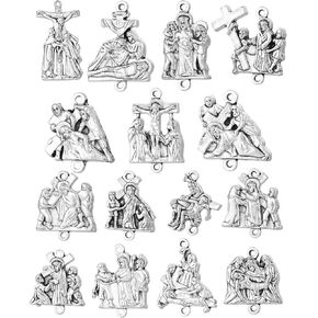 COTTVOTT 15pcs/Set Stations of The Cross Medals, Parts to Make Stations of The Cross Chaplet, DIY Rosary Making Supplies