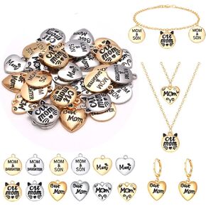 YAHPERN 36PCS Mama Charms for Jewelry Making Love Heart Mom Mama Bear Pendants for DIY Mother’s Day Birthday Necklace Bracelet Earrings