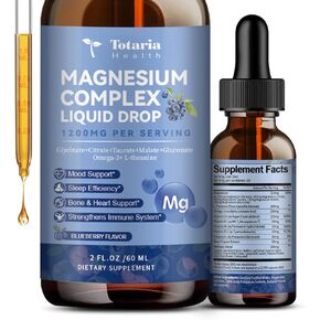 Magnesium Glycinate Complex Liquid with L-Theanine Omega-3 Sea Moss Extract Plus Vitamin D3,K2,B6 & B12 Supplement for Sleep, Muscle, Immune Sugar Free Blueberry Flavor,2 Fl Oz Magnesium Complex Drops
