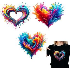 3pcs Valentine's Day Heart-Shaped Iron On Transfers for T-Shirts Rub on Transfers Stickers Vinyl Ready to Press Stickers Iron on Decals for T-Shirts Clothing Hoodie DIY Crafts
