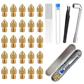25PCS MK8 Ender 3 V2 Nozzles 0.4MM, 3D Printer Brass Hotend Nozzles with Metal Storage Box for Creality Ender 3/Ender 3 Pro/Ender 3 Neo/Ender 5 Pro/Ender 3 S1/CR 10 Series 3D Printer
