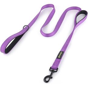 Dog Leash 6ft Long, Traffic Padded Two Handle, Heavy Duty, Reflective Double Handles Lead for Control Safety Training, Leashes for Large Dogs or Medium Dogs, Dual Handles Leads (Purple)