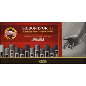 Koh-I-Noor TOISON D'OR 8522 Artist's Soft Pastels - Grey (Pack of 12)